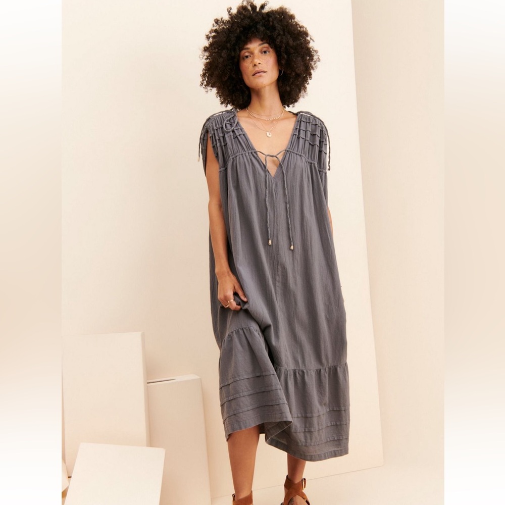 Free People Gray Midi Dress with Tassel Tie